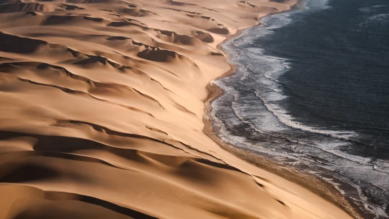 Empty sandy coastline in Namibia
