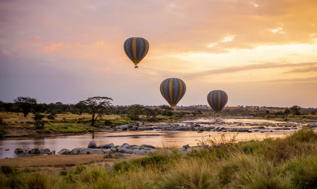 Hot-air balloons over the Serengeti