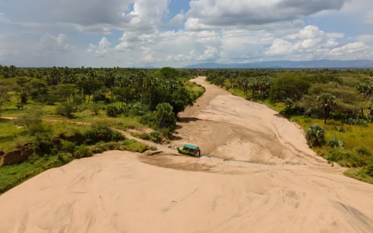 Aerial view of the Narus sand river in Kidepo Valley National Park