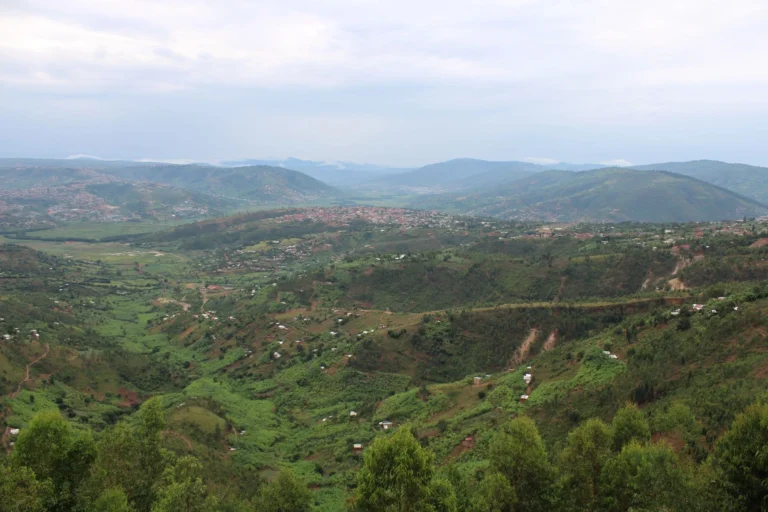 Aerial view of Kigali’s green hills and valleys