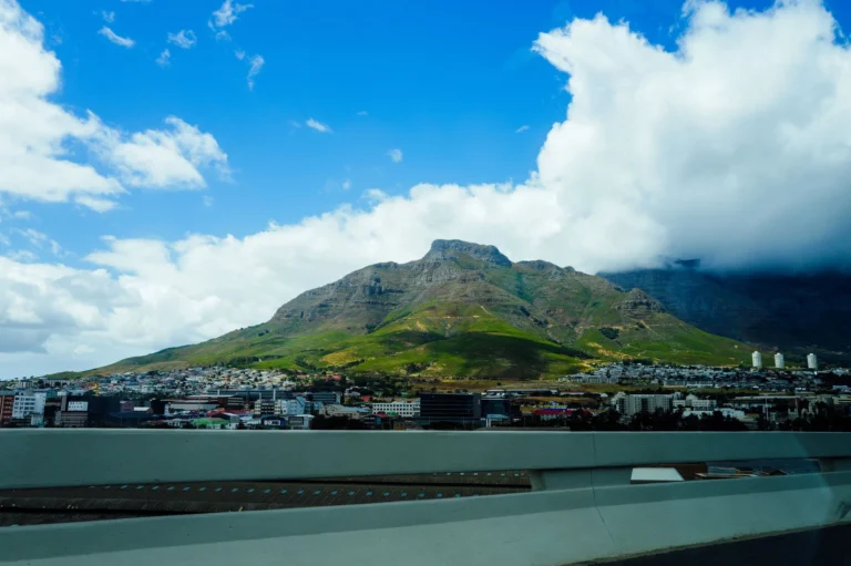 Table Mountain under a bright blue sky, Cape Town