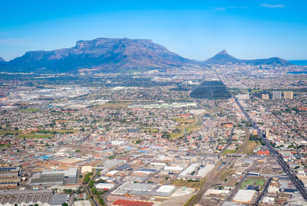 Aerial view of Cape Town on a clear day
