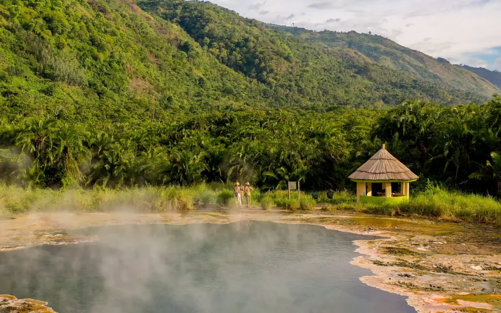 Hot spring and thatched shelter in Semuliki National Park